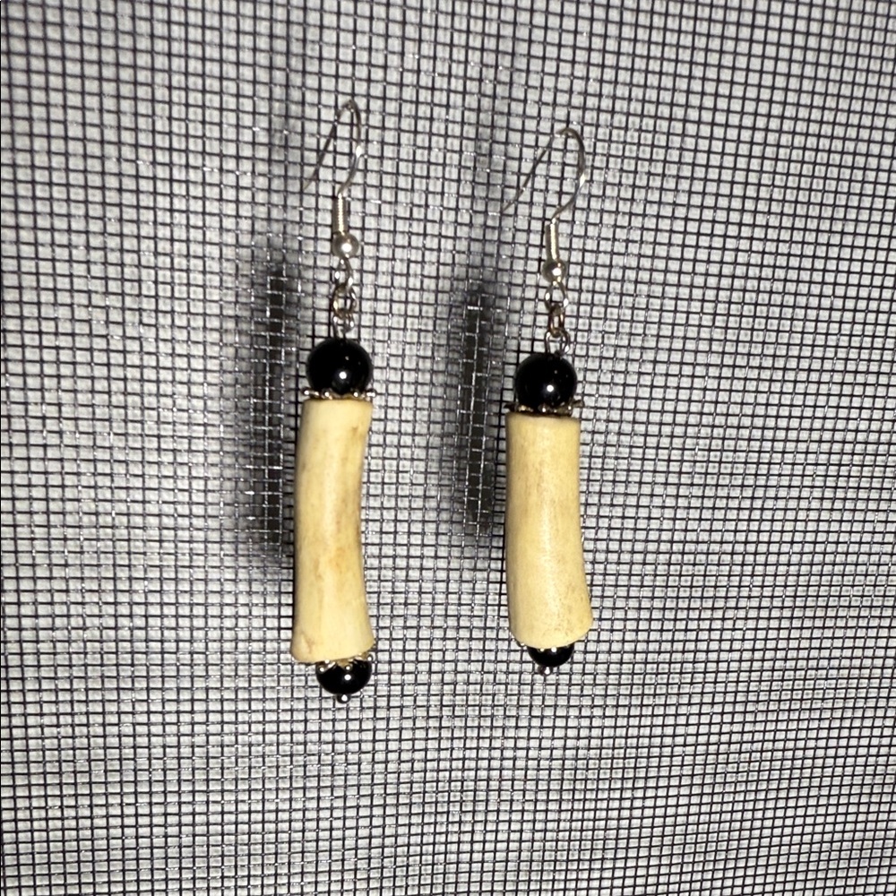 Coyote Bone, Glads beads, 925 Silver Hooks. Made by Native Artist in Michigan